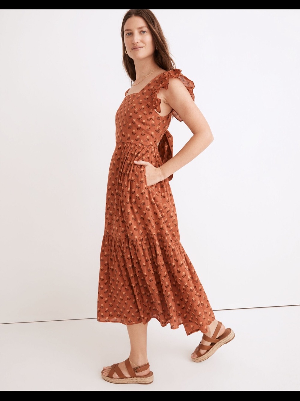 Madewell Wild Calendula Tiered Midi Dress Afterglow Red S